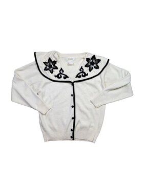Vintage Belldini Cream Sailor Collar Cardigan Embroidered Beaded Sweater Large